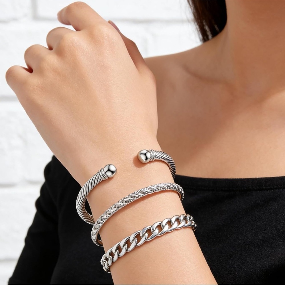 Anthropologie Silver Cable Cuff Bracelet